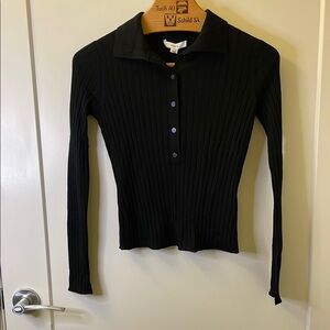 Vince Black Ribbed Button Down Shirt